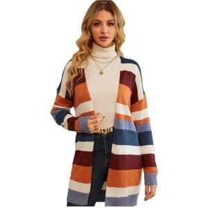WOMENS LONG COLOR BLOCK CARDIGAN ECOWISH LARGE